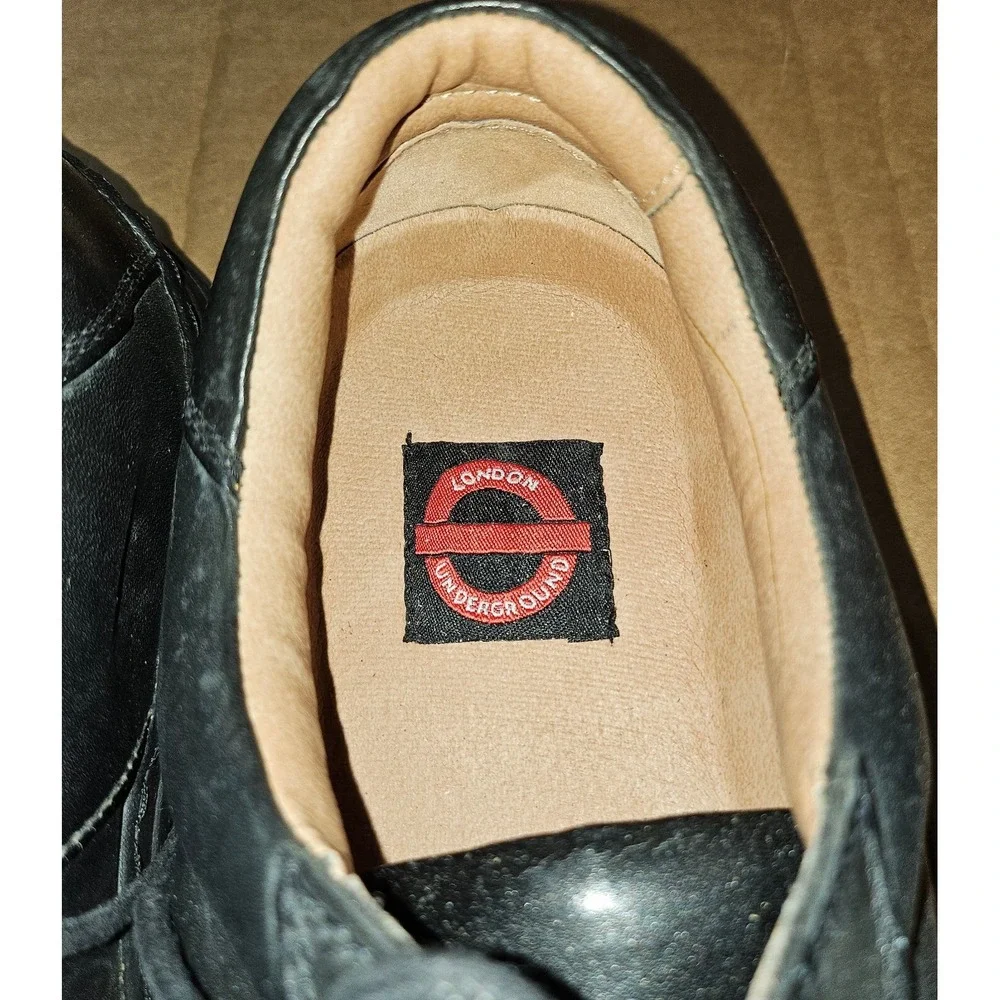 Vtg London Underground Format Oxford‎ Adler Leather Shoes Black Italy Mens 10.5